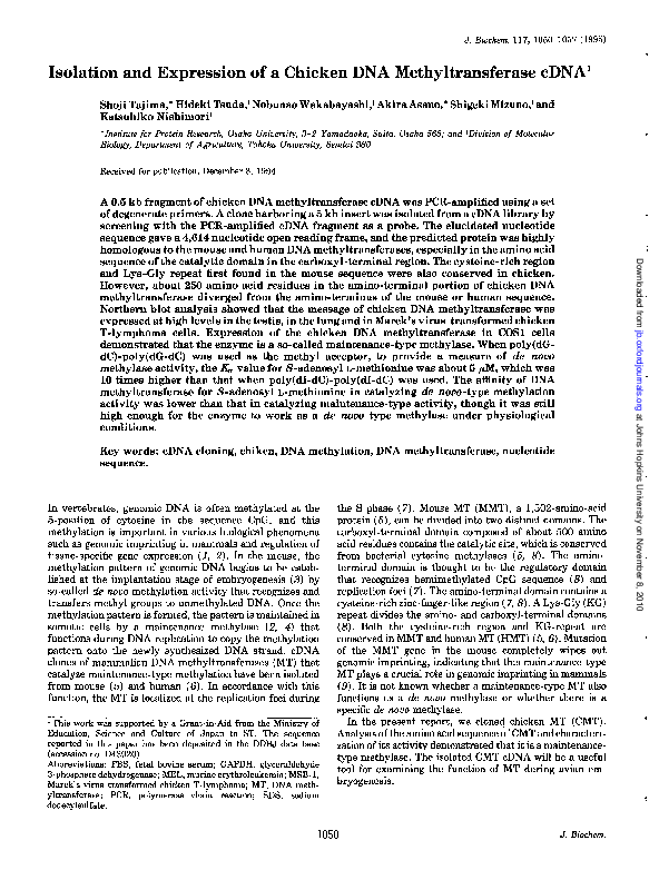 (PDF) Isolation and Expression of a Chicken DNA Methyltransferase cDNA^1