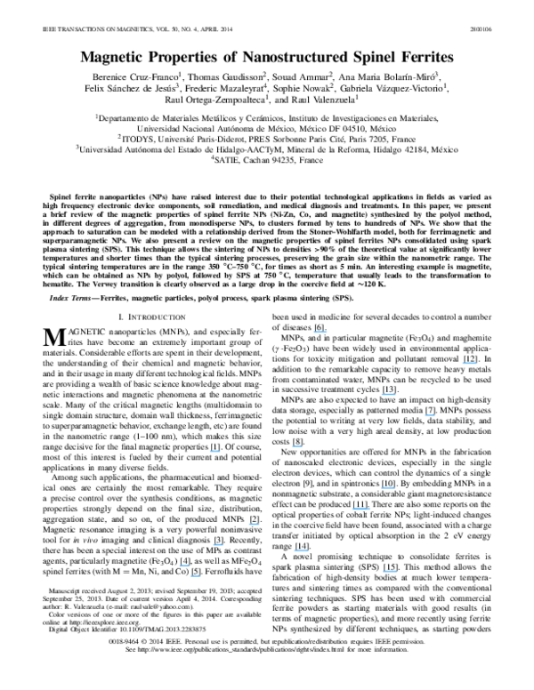 (PDF) Properties of Nanostructured Spinel Ferrites Sophie