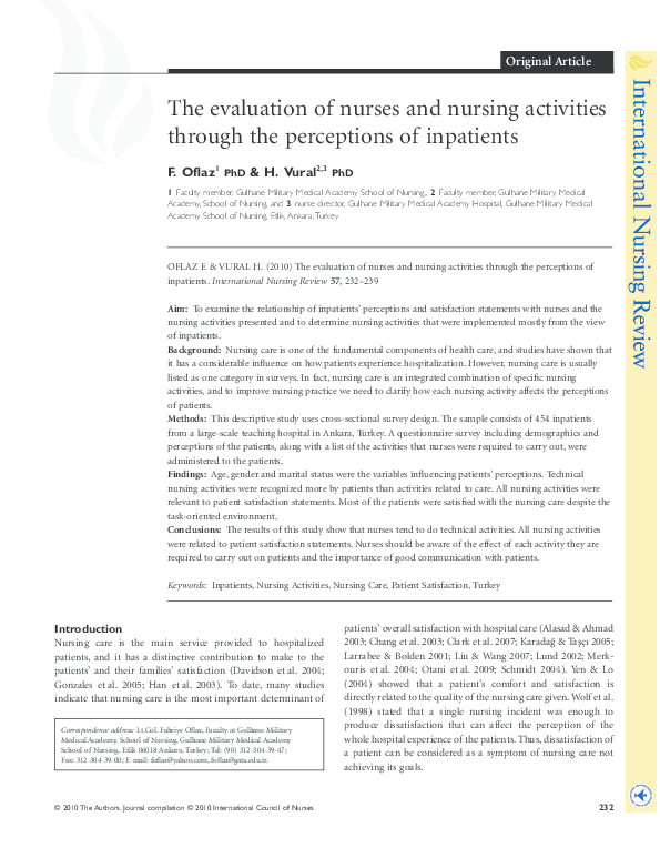 (PDF) The evaluation of nurses and nursing activities through the ...