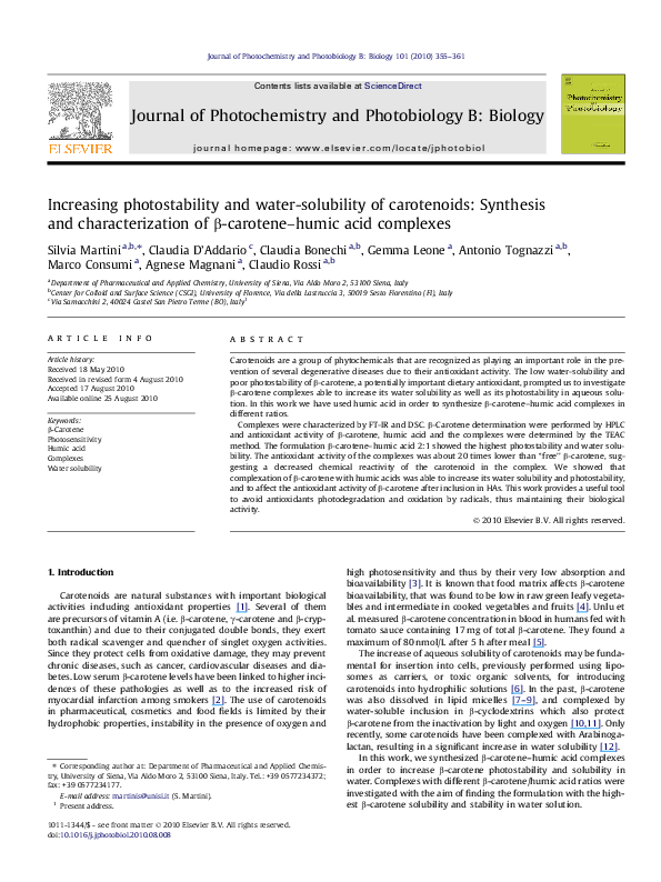 (PDF) Increasing photostability and watersolubility of carotenoids