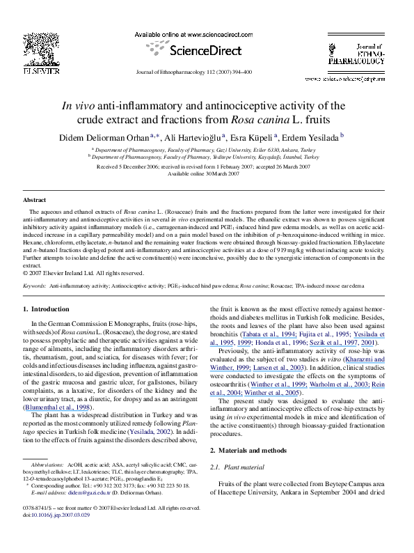 (PDF) In vivo anti-inflammatory and antinociceptive ...