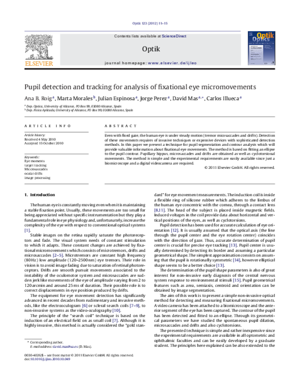 (PDF) Pupil detection and tracking for analysis of fixational eye ...
