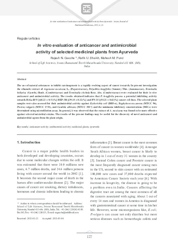 (PDF) In vitro evaluation of anticancer and antimicrobial activity of ...