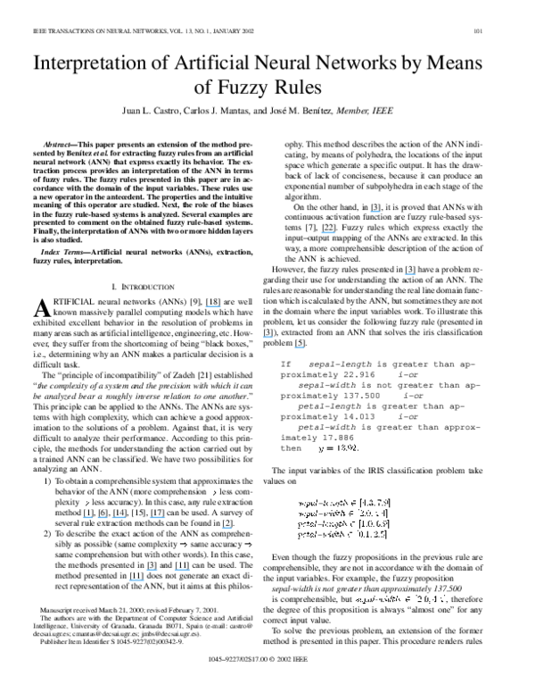 (PDF) Interpretation of artificial neural networks by means of fuzzy rules