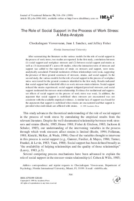 (PDF) The Role of Social Support in the Process of Work Stress: A Meta ...