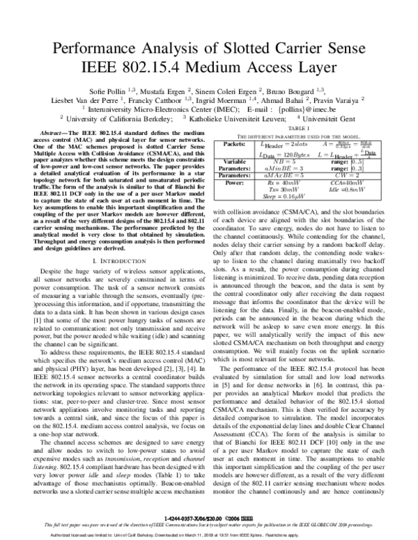 (PDF) Performance Analysis of Slotted Carrier Sense IEEE 802.15.4 ...