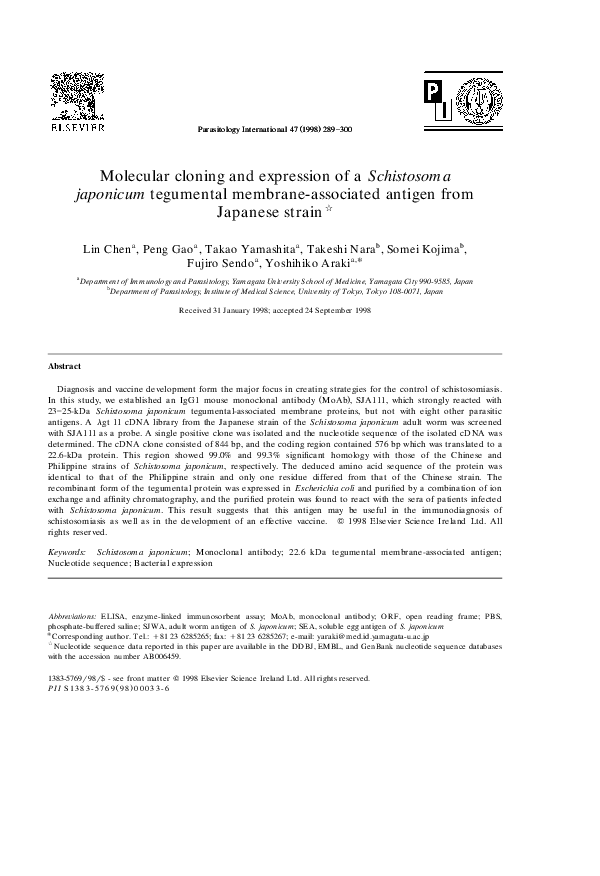 (PDF) Molecular cloning and expression of a Schistosoma japonicum ...
