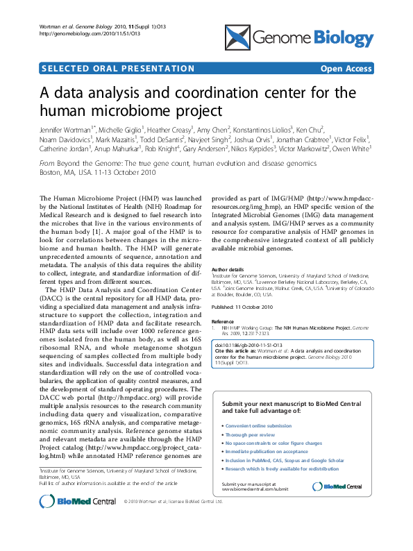 (PDF) A data analysis and coordination center for the human microbiome ...