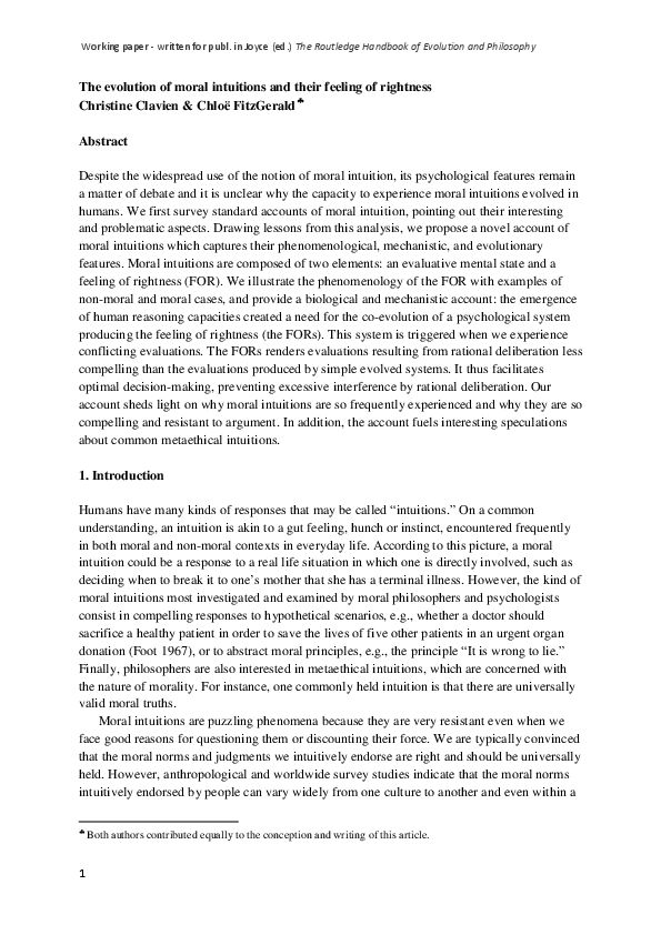 The evolution of moral intuitions and their feeling of rightness
