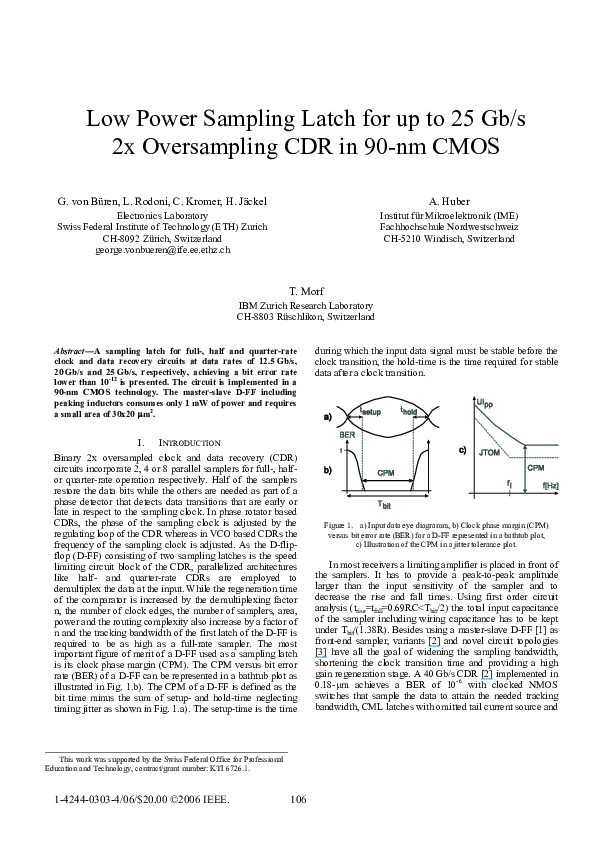 (PDF) Low Power Sampling Latch for up to 25 Gb/s 2x Oversampling CDR in 90nm CMOS Thomas Morf