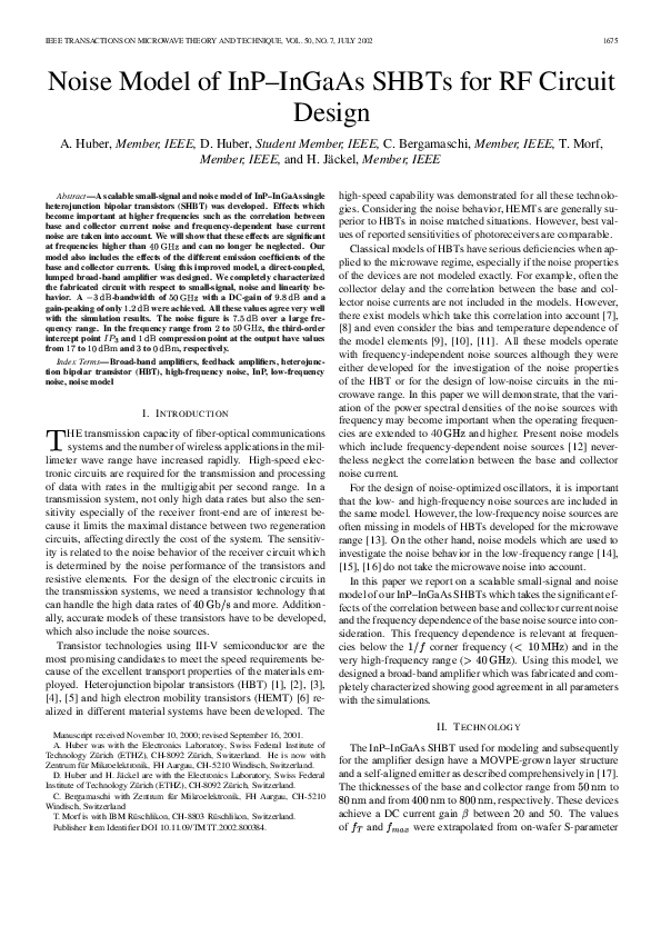 (PDF) Noise model of InPInGaAs SHBTs for RF circuit design Thomas