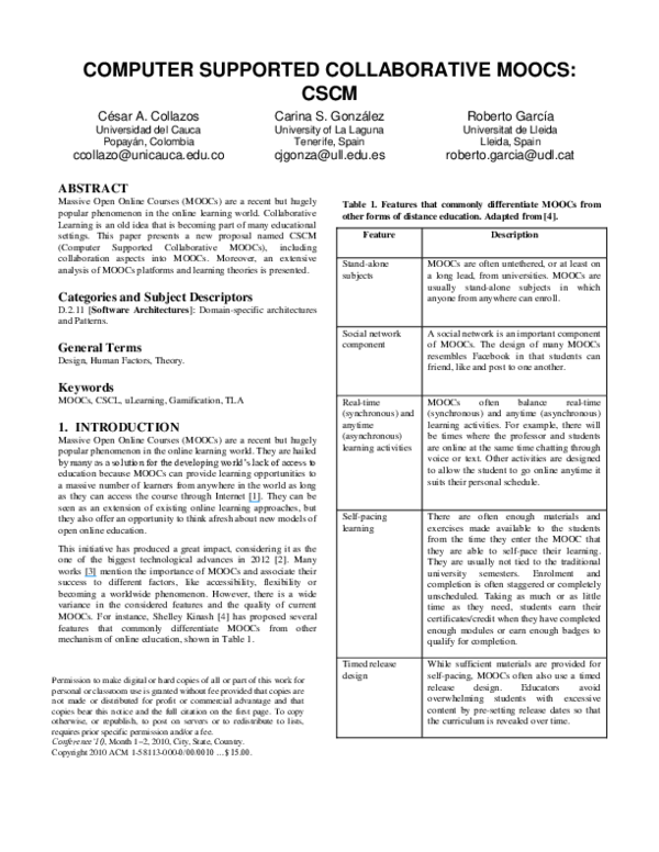 (PDF) Computer Supported Collaborative MOOCs