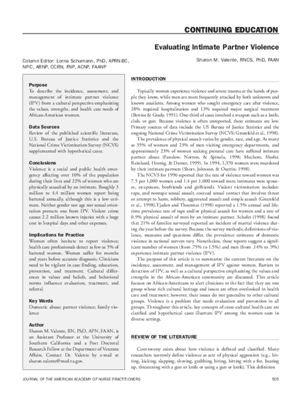 (PDF) Evaluating Intimate Partner Violence