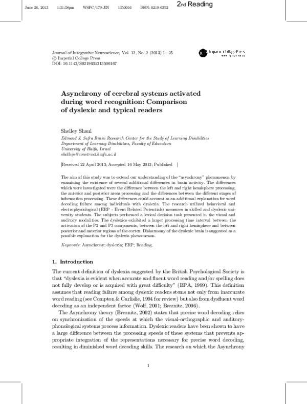 (PDF) Asynchrony of cerebral systems activated during word recognition ...