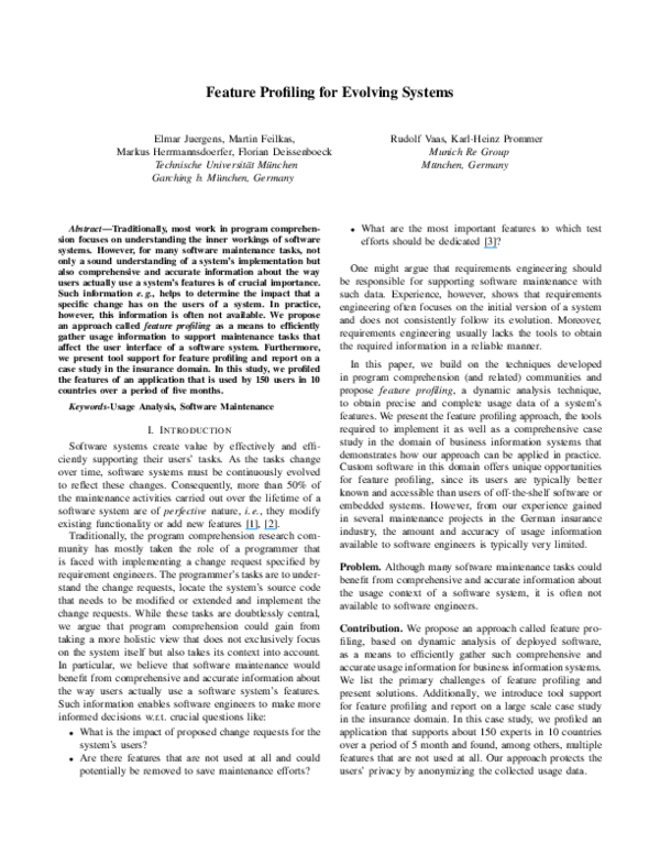 (PDF) Feature Profiling for Evolving Systems