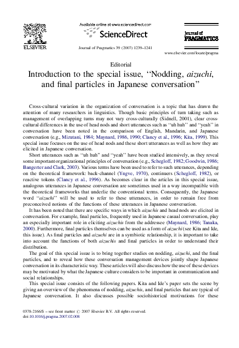 (PDF) Introduction to the special issue, “Nodding, aizuchi, and final ...