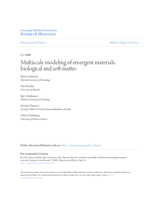 (PDF) Multiscale Modeling of Biological and Soft Matter Materials