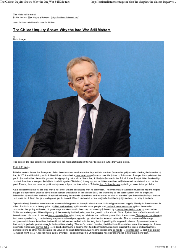 (PDF) The Chilcot Inquiry, Why the Iraq War Still Matters