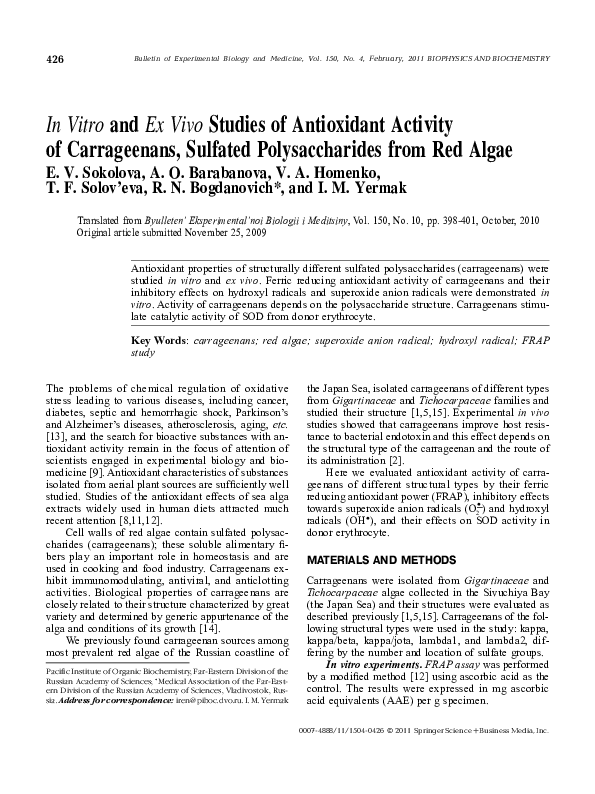 (PDF) In Vitro and Ex Vivo Studies of Antioxidant Activity of ...