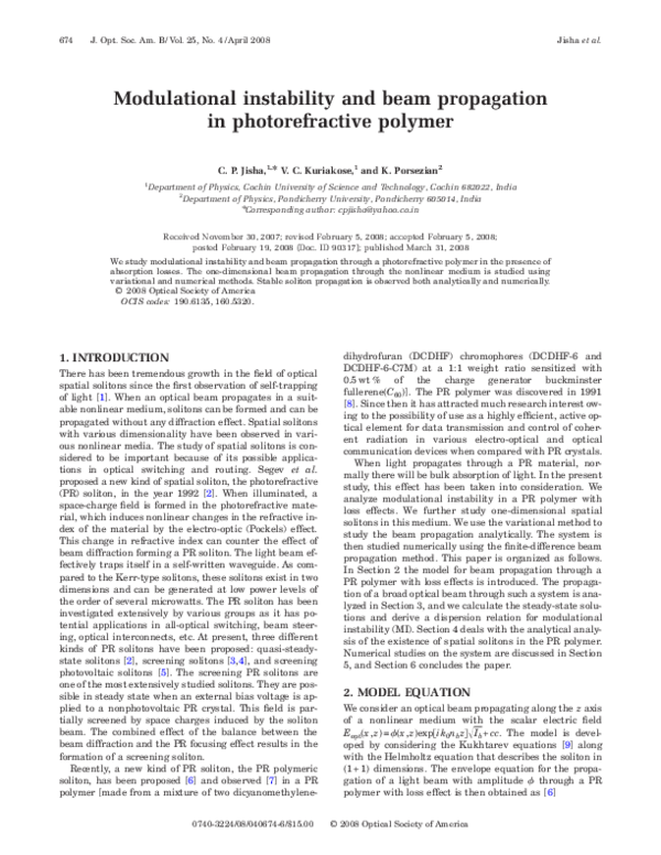 (PDF) Modulational instability and beam propagation in photorefractive ...