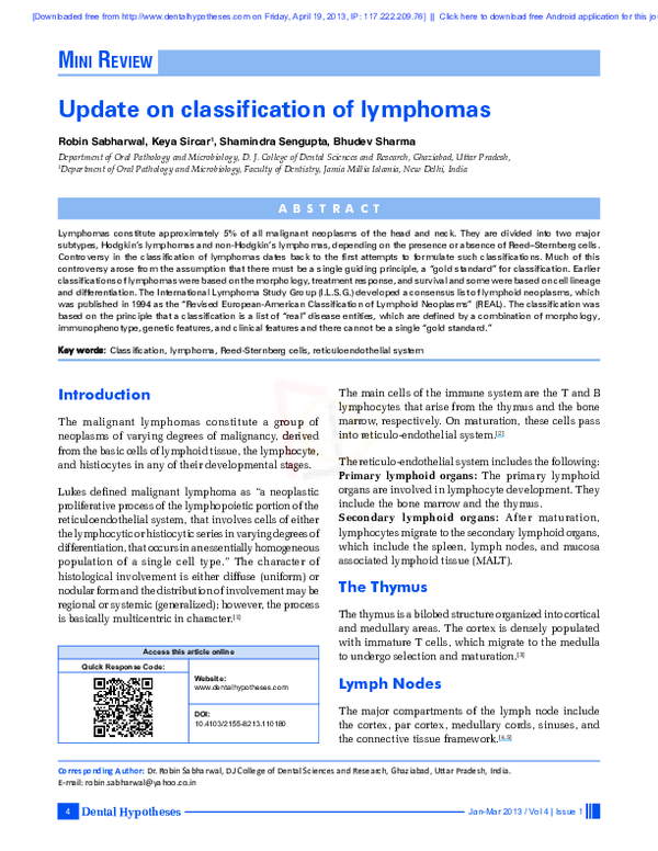 (PDF) Update on classification of lymphomas