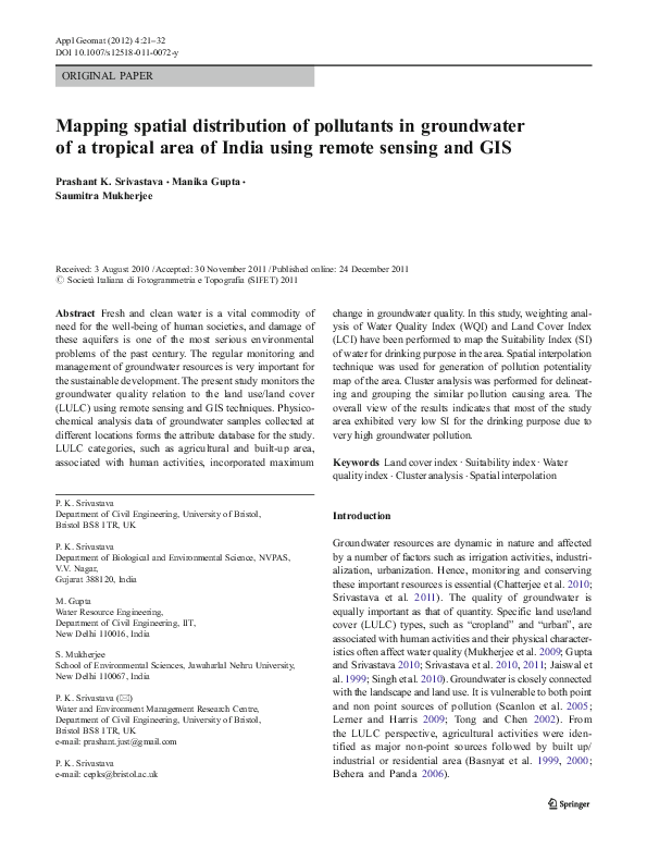 (PDF) Mapping spatial distribution of pollutants in groundwater of a ...