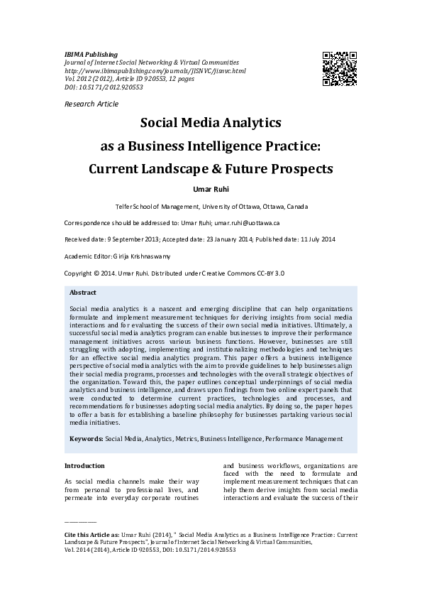 (PDF) Social Media Analytics as a Business Intelligence Practice ...