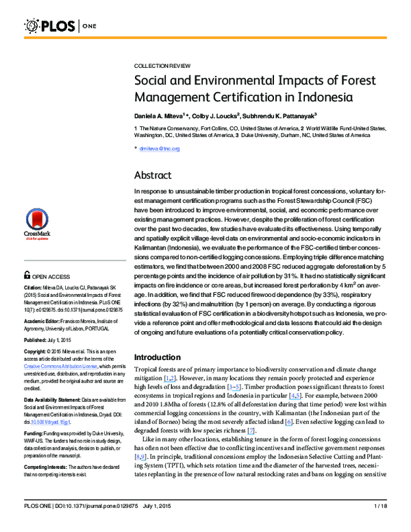 (PDF) Social and Environmental Impacts of Forest Management ...