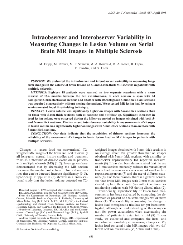 (PDF) Intraobserver and Interobserver Variability in Measuring Changes ...