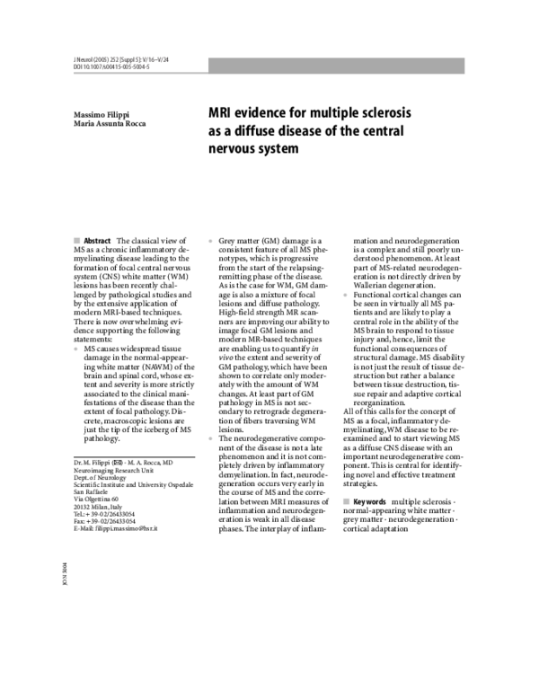 (PDF) MRI evidence for multiple sclerosis as a diffuse disease of the ...