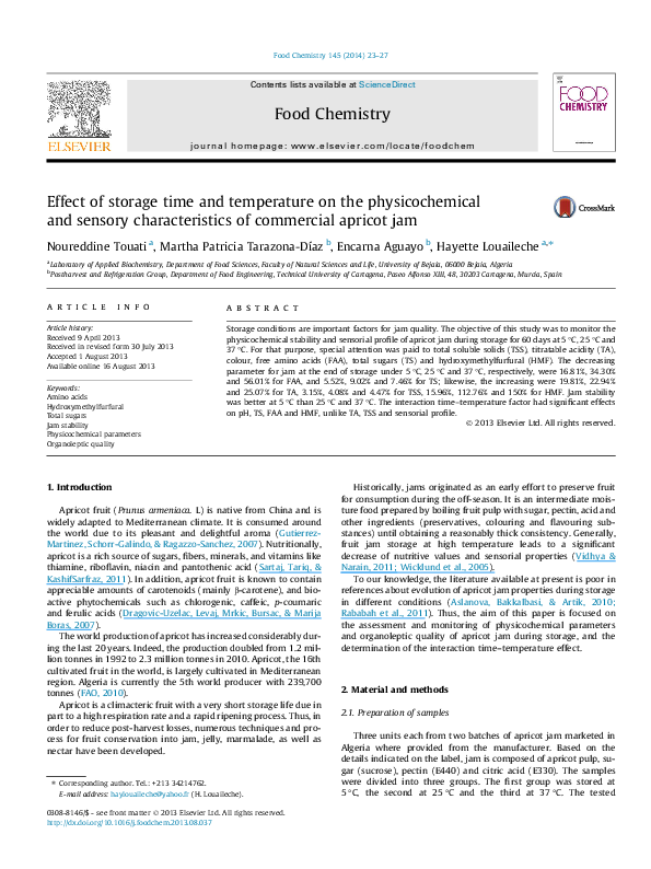(PDF) Effect of storage time and temperature on the physicochemical and ...