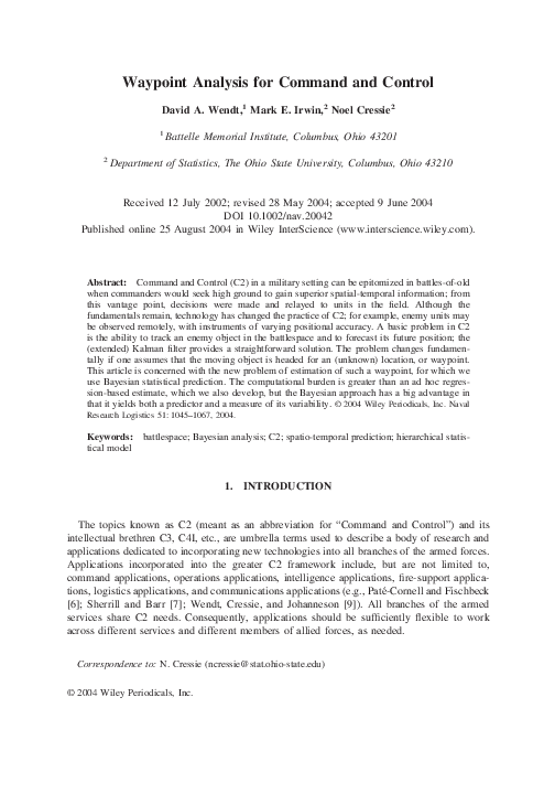 (PDF) Waypoint analysis for command and control
