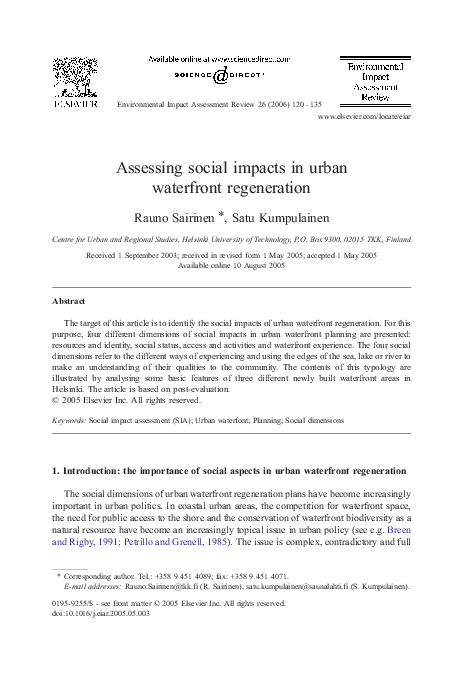 (PDF) Assessing social impacts in urban waterfront regeneration