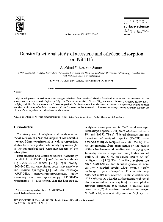 (PDF) Density functional study of acetylene and ethylene adsorption on ...