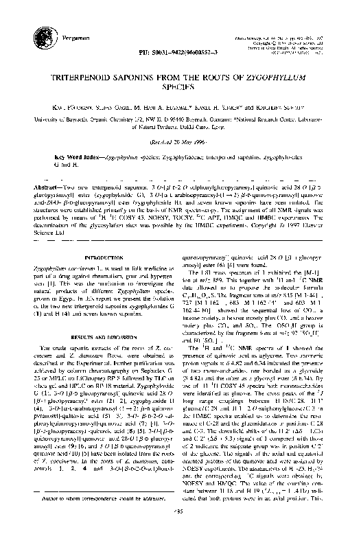 (PDF) Triterpenoid saponins from the roots of Zygophyllum species