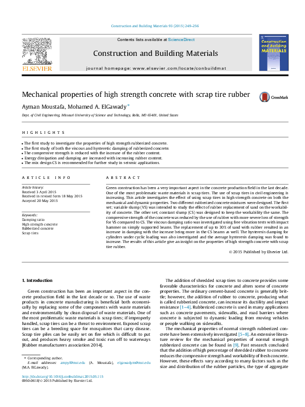 (PDF) Mechanical properties of high strength concrete using fly ash