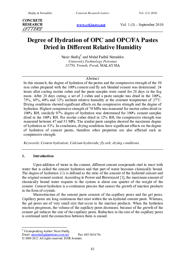(PDF) Degree of hydration and compressive strength of conditioned ...
