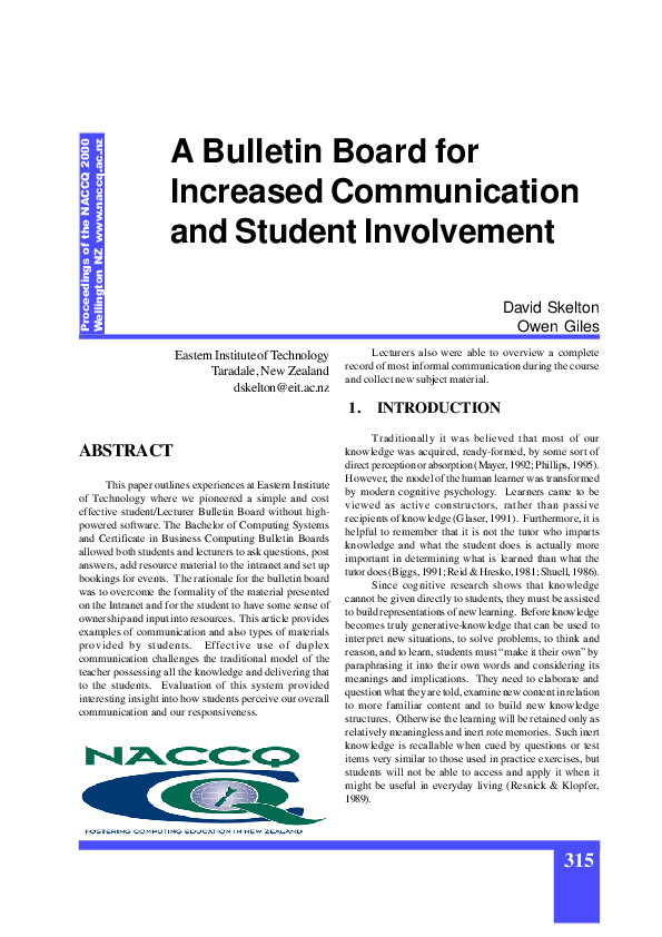(PDF) A Bulletin Board for Increased Communication and Student Involvement