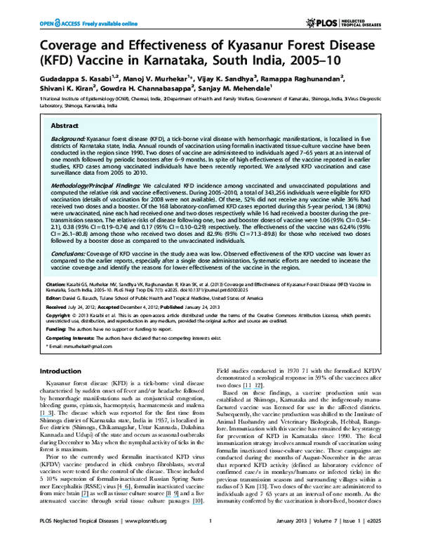 (PDF) Kyasanur Forest Disease, India, 2011–2012