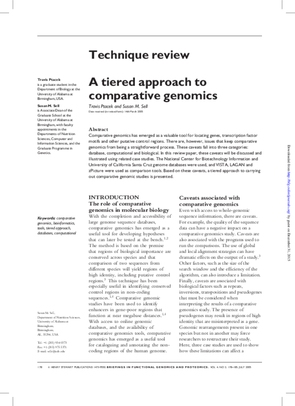 (PDF) A tiered approach to comparative genomics