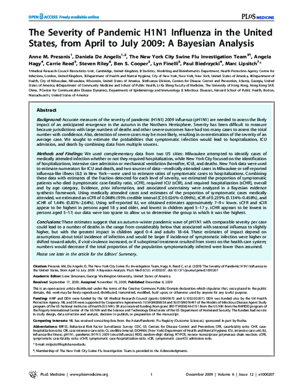(PDF) The severity of pandemic H1N1 influenza in the United States ...