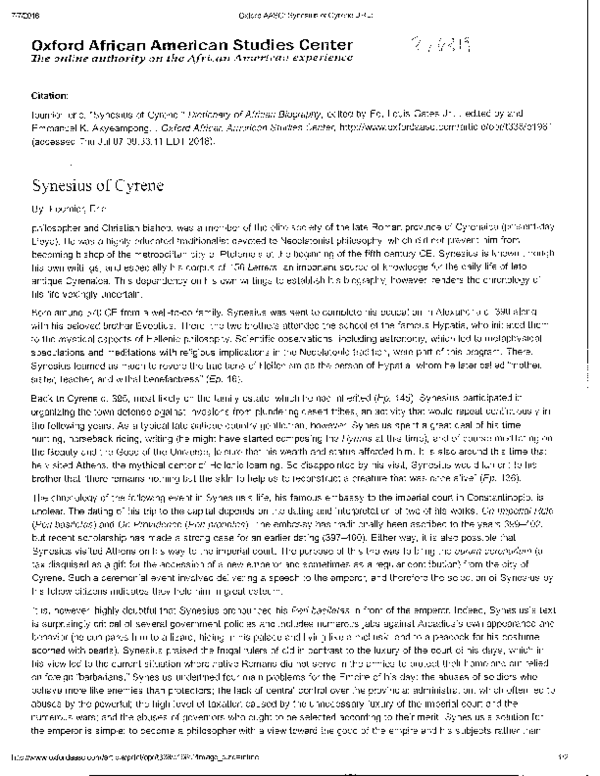 (PDF) Synesius of Cyrene