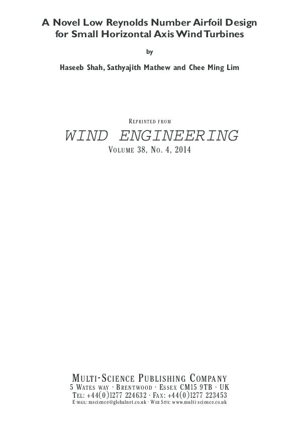 (PDF) A Novel Low Reynolds Number Airfoil Design for Small Horizontal ...