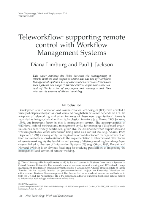 (PDF) Teleworkflow: supporting remote control with Workflow Management ...