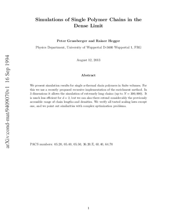 (PDF) Simulations of single polymer chains in the dense limit
