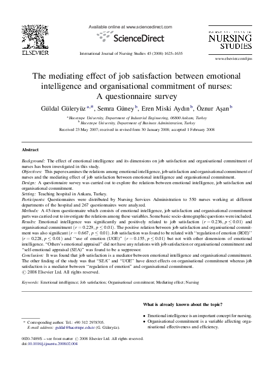 (PDF) The mediating effect of job satisfaction between emotional ...