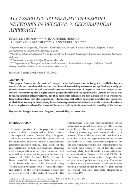 (PDF) Accessibility to freight transport networks in Belgium: a ...