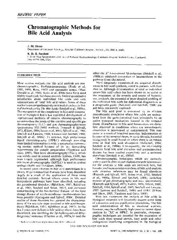 (PDF) Chromatographic methods for bile acid analysis Setchell Academia.edu