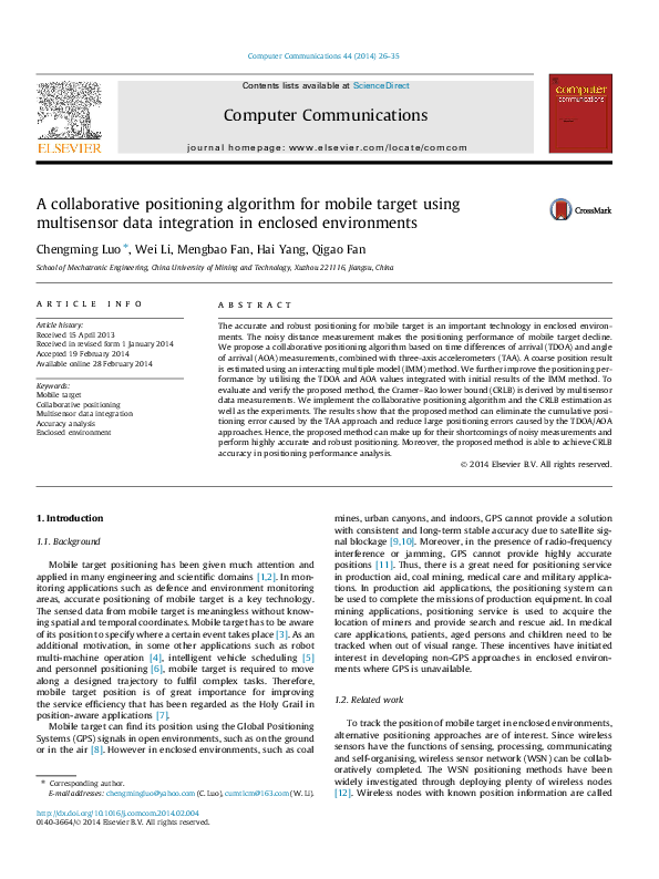 (PDF) A collaborative positioning algorithm for mobile target using ...