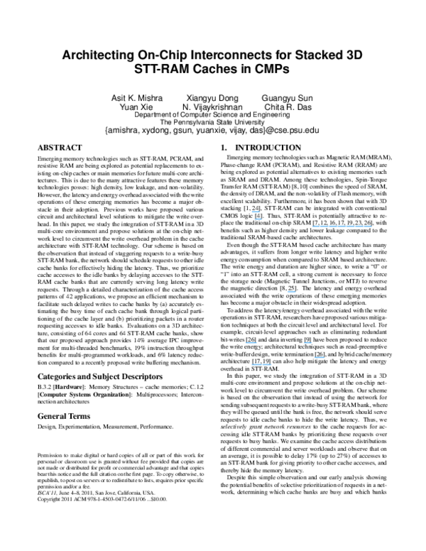 (PDF) Architecting on-chip interconnects for stacked 3D STT-RAM caches ...